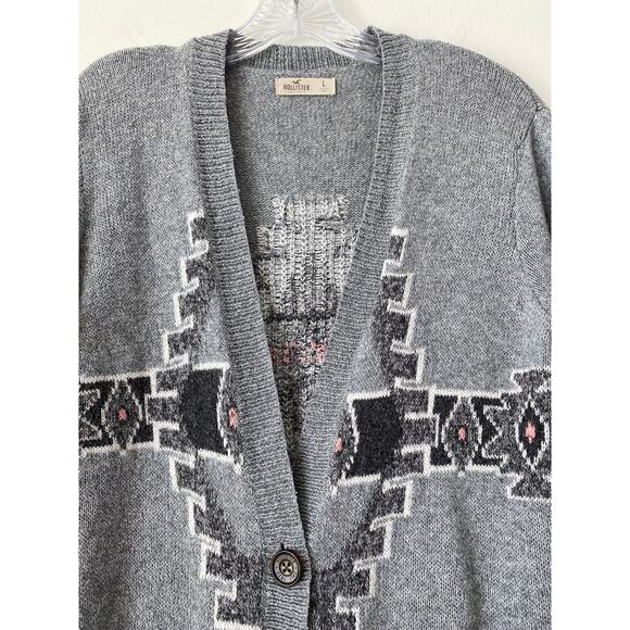 Hollister Aztec Y2K Cardigan Sweater Womens Size L Bella Swan Grandpa Core Boho - Picture 9 of 12